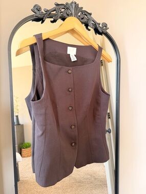 NWOT H&M Dark Brown Button-Front Square-Neck Vest